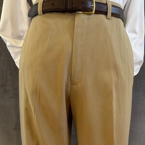 New Henry Jacobson 34x32 khaki silk/cotton flat front slacks